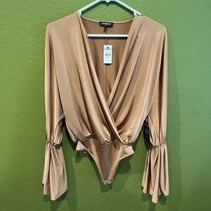 Express Flared long sleeve body suit with low V-neck wrap